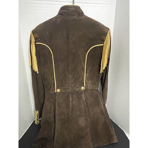 DOUBLE D RANCH USA Vintage beaded & fringe detail suede Long Jacket Large - Picture 6 of 7